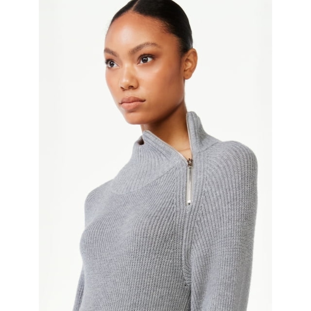 NEW Scoop Women's Ribbed Sweater Dress Zip Turtleneck M Gray - Picture 9 of 14